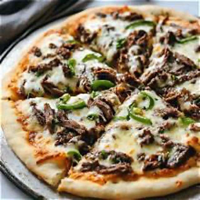 Medium 12” Philly Cheesesteak Pizza.