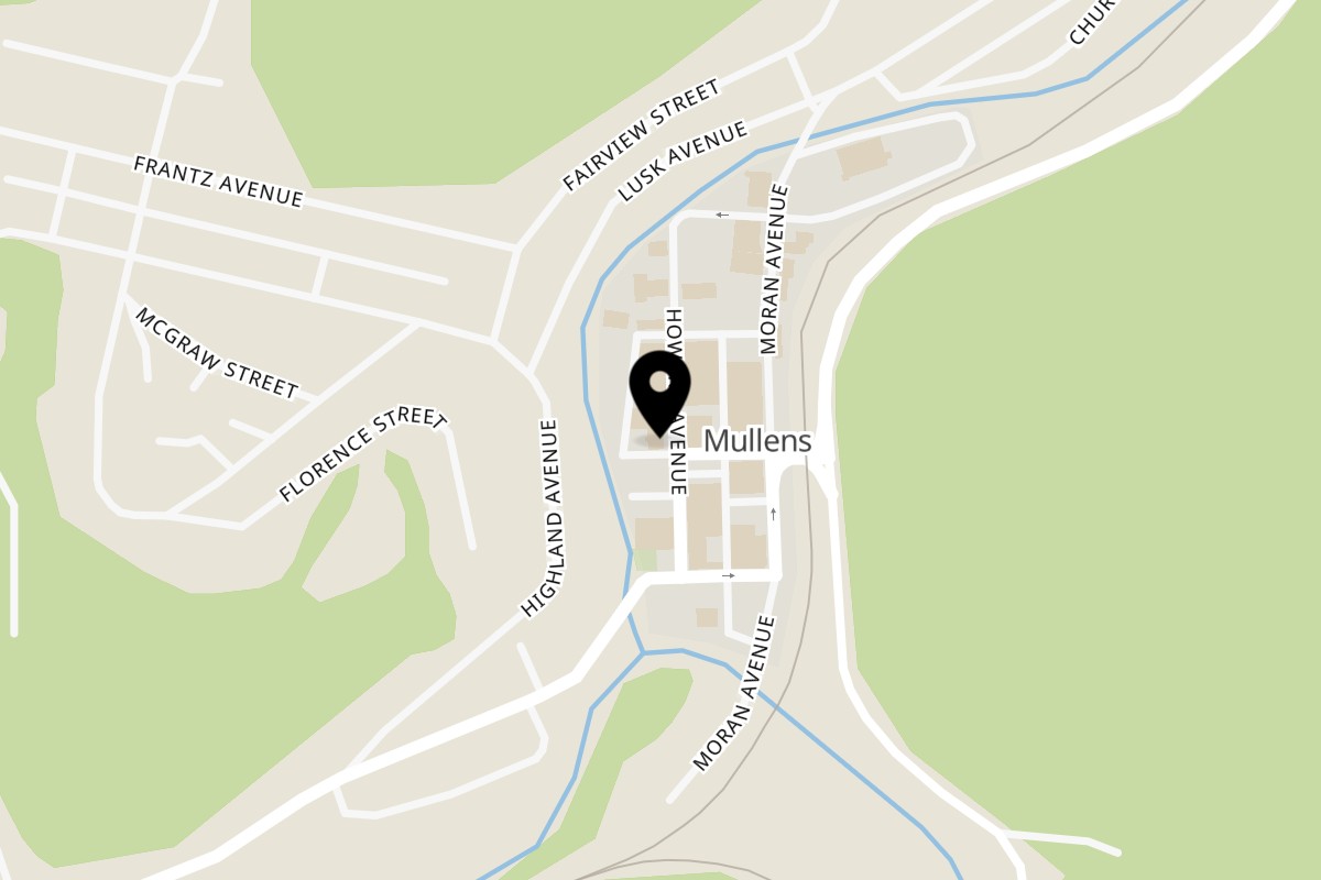 Map showing the location of Rebel SmokeHouse and Burgers on 200 Howard Ave in Mullens